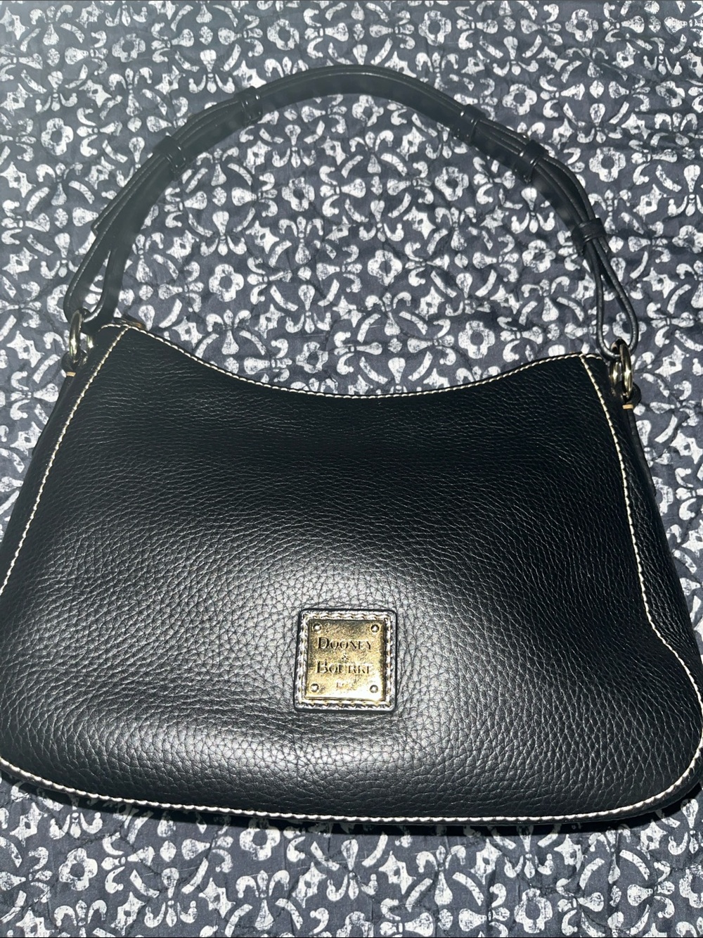 Dooney & Bourke Black Pebbled Leather Hobo Shoulder Bag with Gold Hardware
